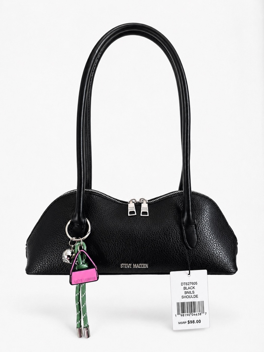 Steve Madden Black Shoulder Bag BNWT w/ Original Charm - Picture 1 of 15